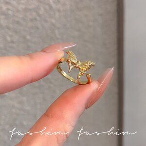 Women’s Real Gold-Plated Adjustable Butterfly Ring Elegant Feminine Jewelry